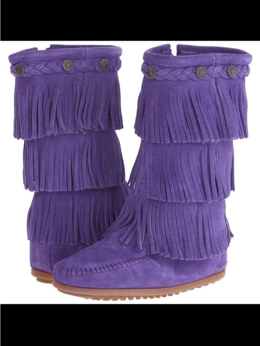 Minnetonka Toddler  3-Layer Fringe Suede Mid Calf Slip On Side Zip Winter Boot